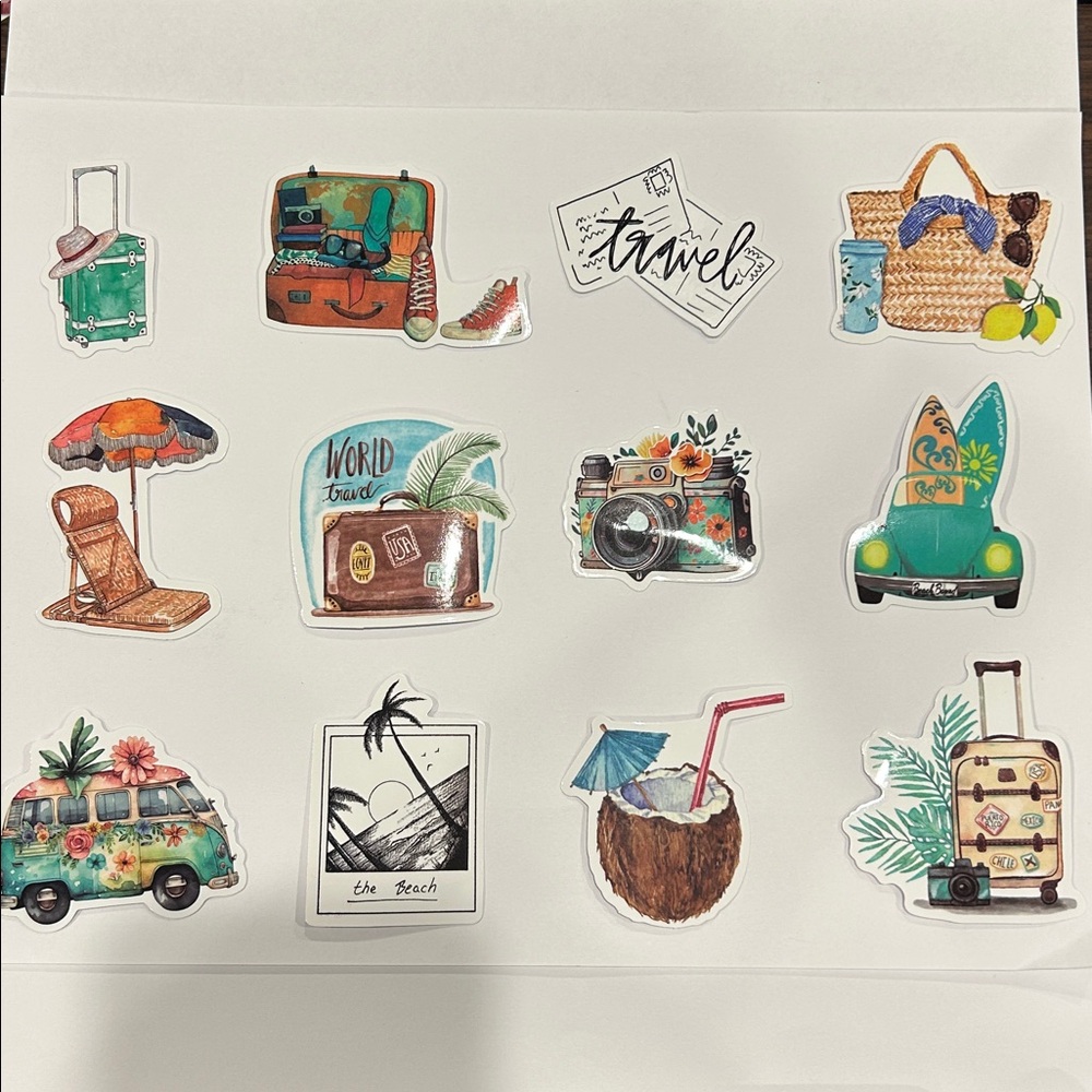 Cute Travel Stickers for Laptops or Water Bottles (Waterproof) - Set of 12